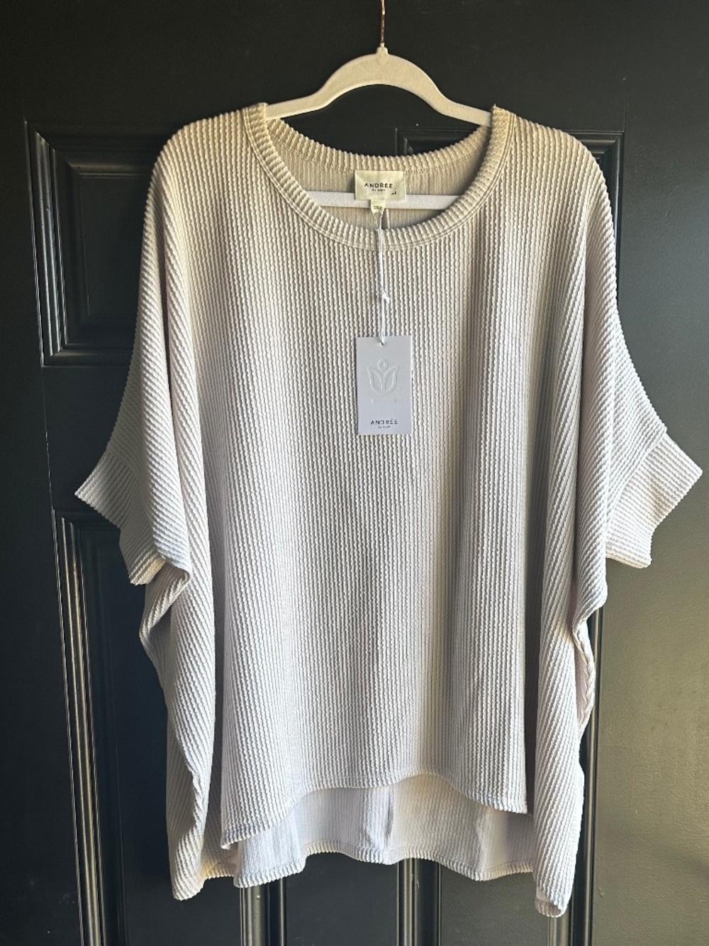 Andree Raised Rib Oversized Dolman Top - Grey